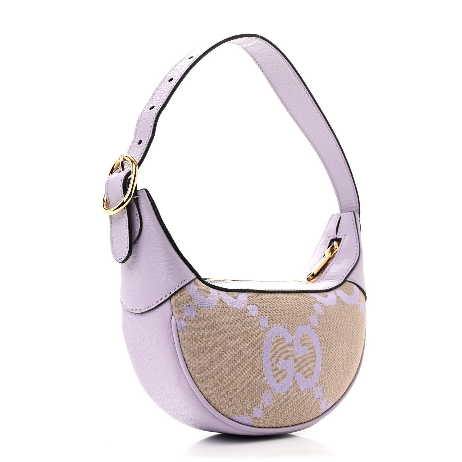 Gucci Monogram Jumbo GG Textured Dollar Calfskin Mini Ophidia Half Moon Hobo Beige Lapis 3 of 10