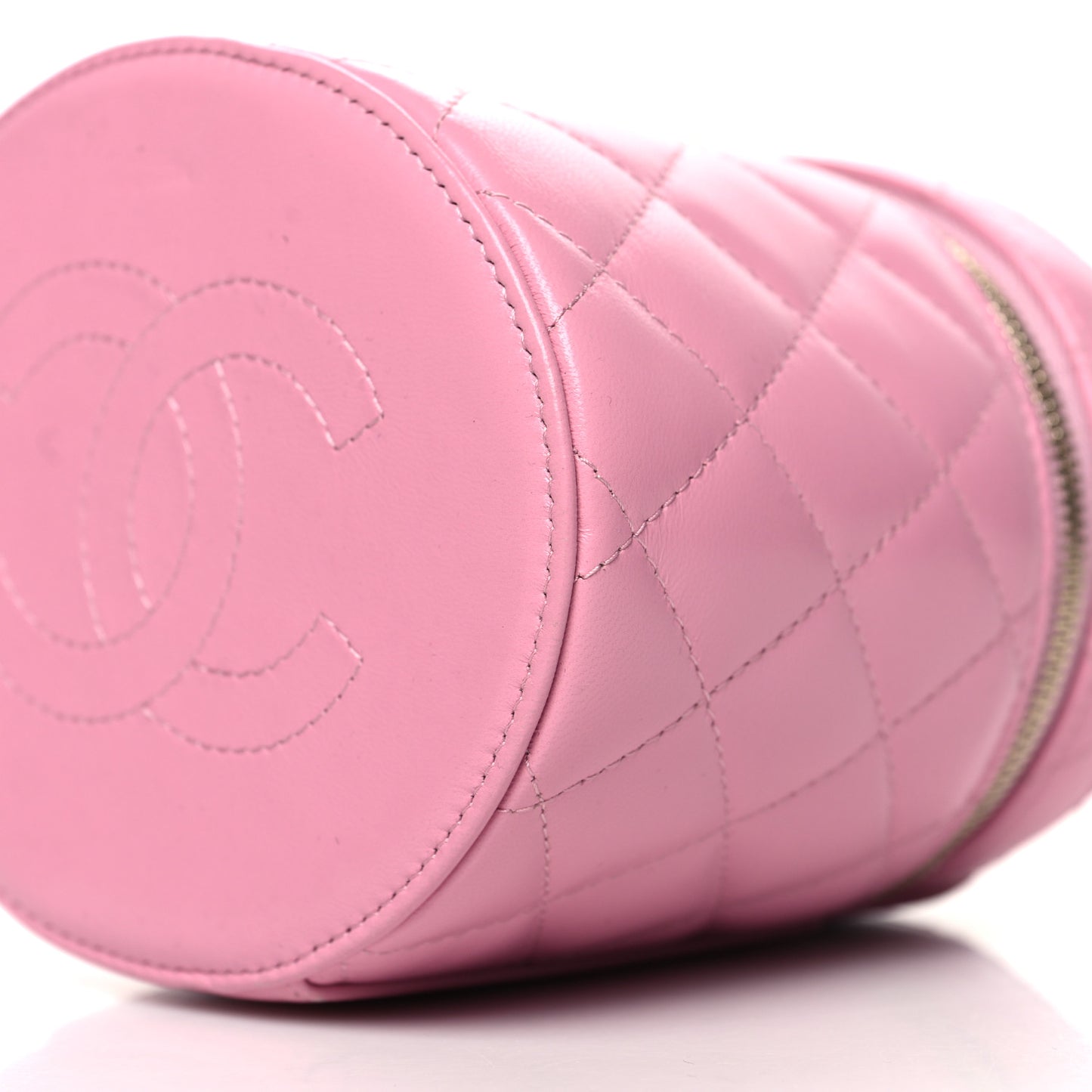 Lambskin Quilted Ruched Handle Vanity Case Pink