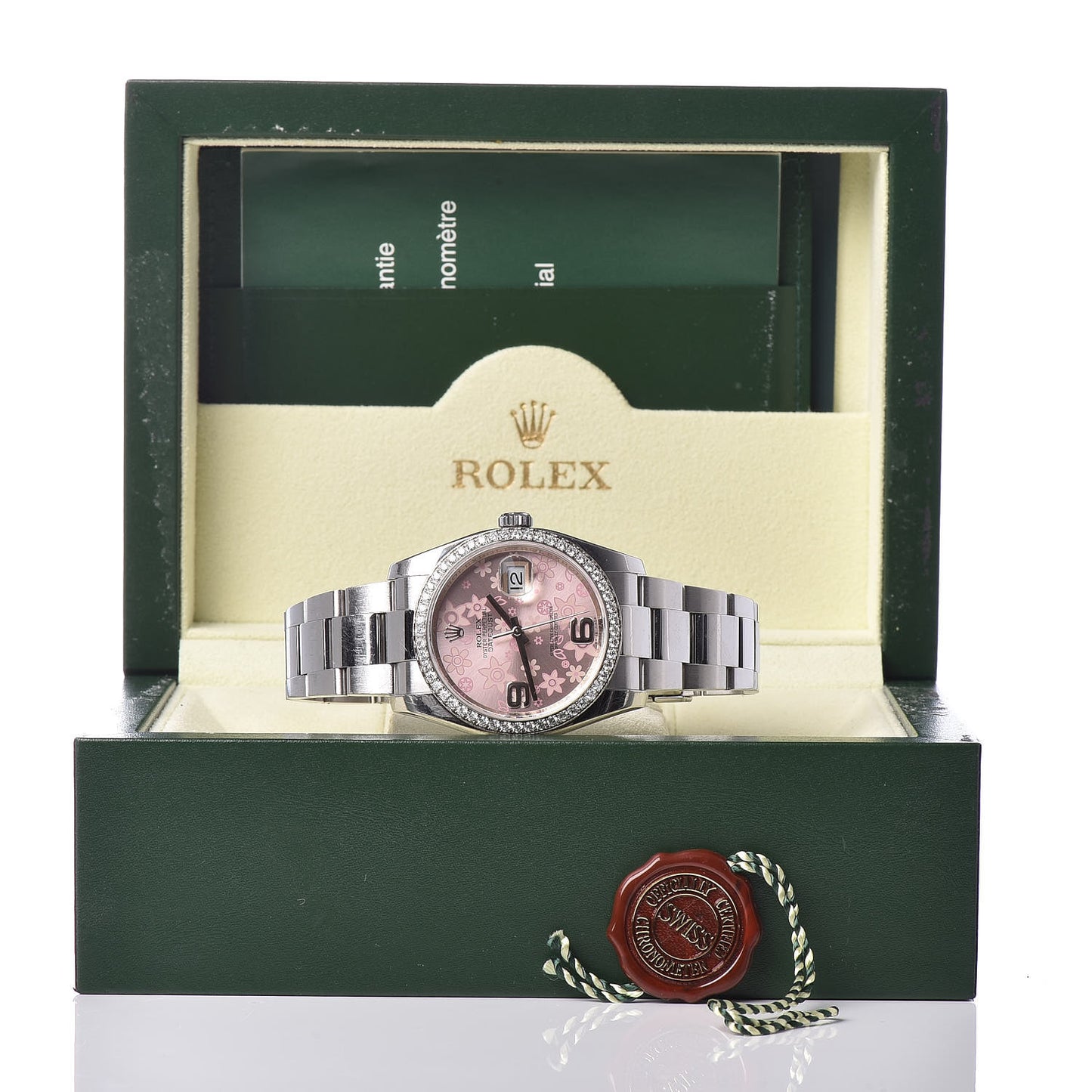 Stainless Steel 18K White Gold Diamond 36mm Oyster Perpetual Datejust Watch Pink Flowers 116244