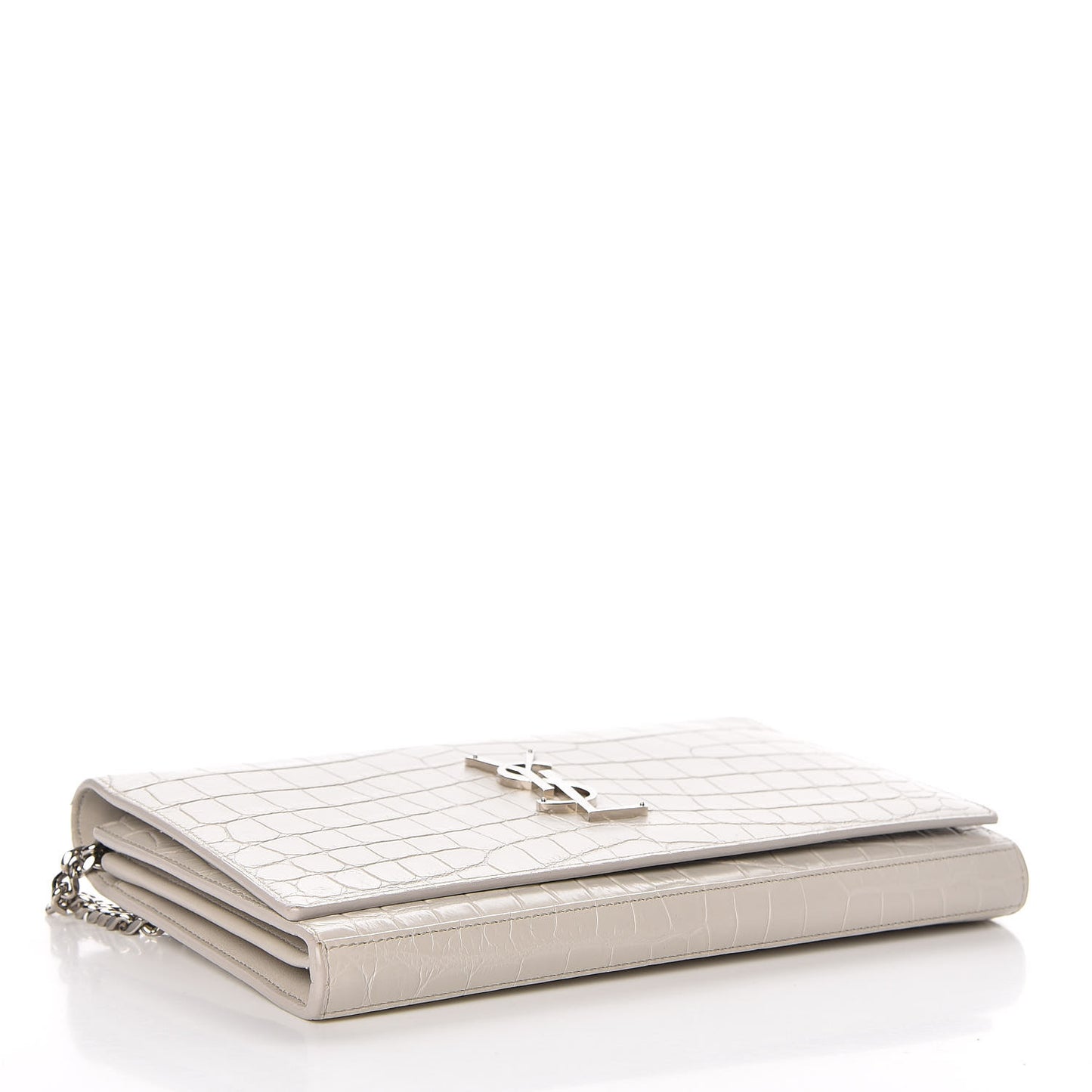 Calfskin Crocodile Embossed Monogram Kate Wallet on Chain Perle