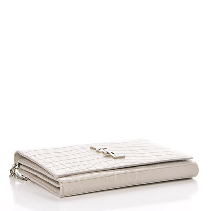 Saint Laurent Calfskin Crocodile Embossed Monogram Kate Wallet on Chain Perle 4 of 9