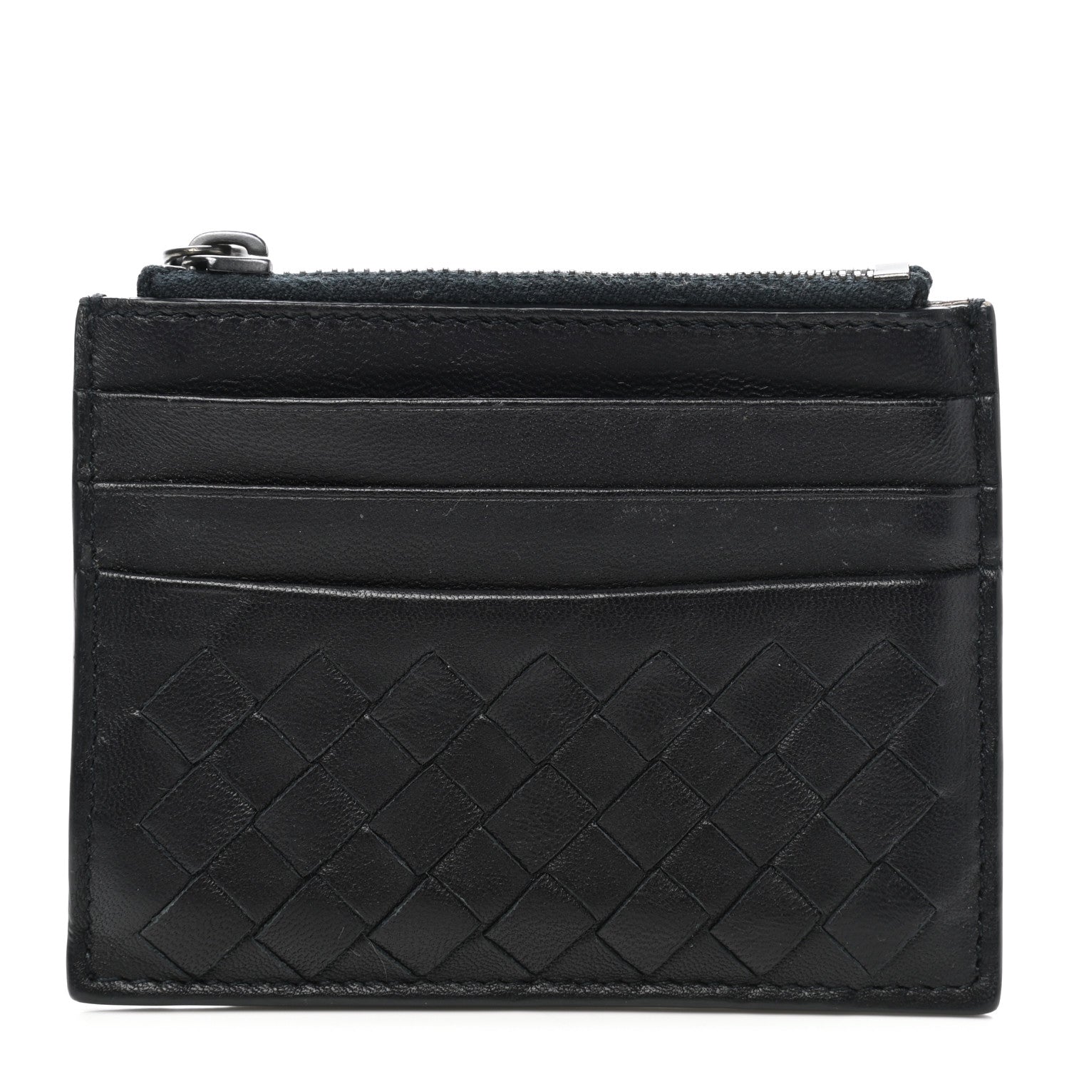 Bottega Veneta Calfskin Intrecciato Zip Card Holder Black 1 of 9