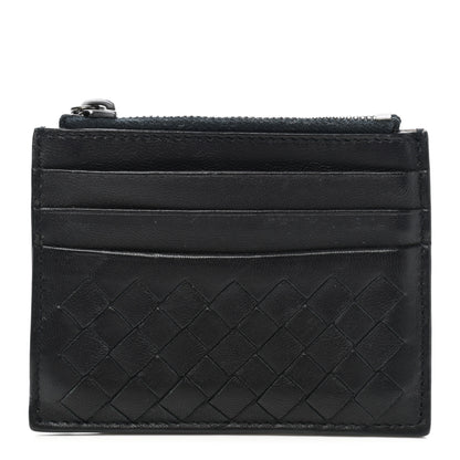Bottega Veneta Calfskin Intrecciato Zip Card Holder Black 1 of 9