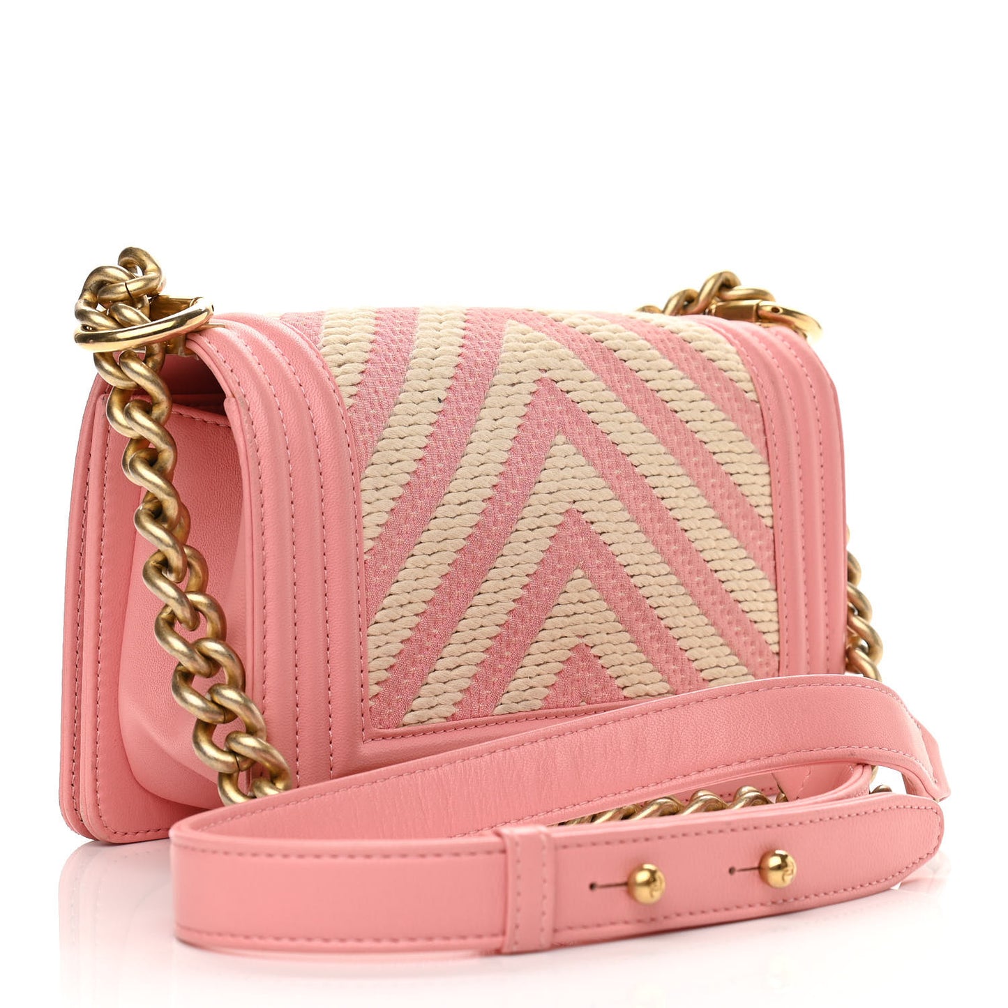 Fabric Chevron Braided Small Boy Flap Pink Ivory Pink Ivory