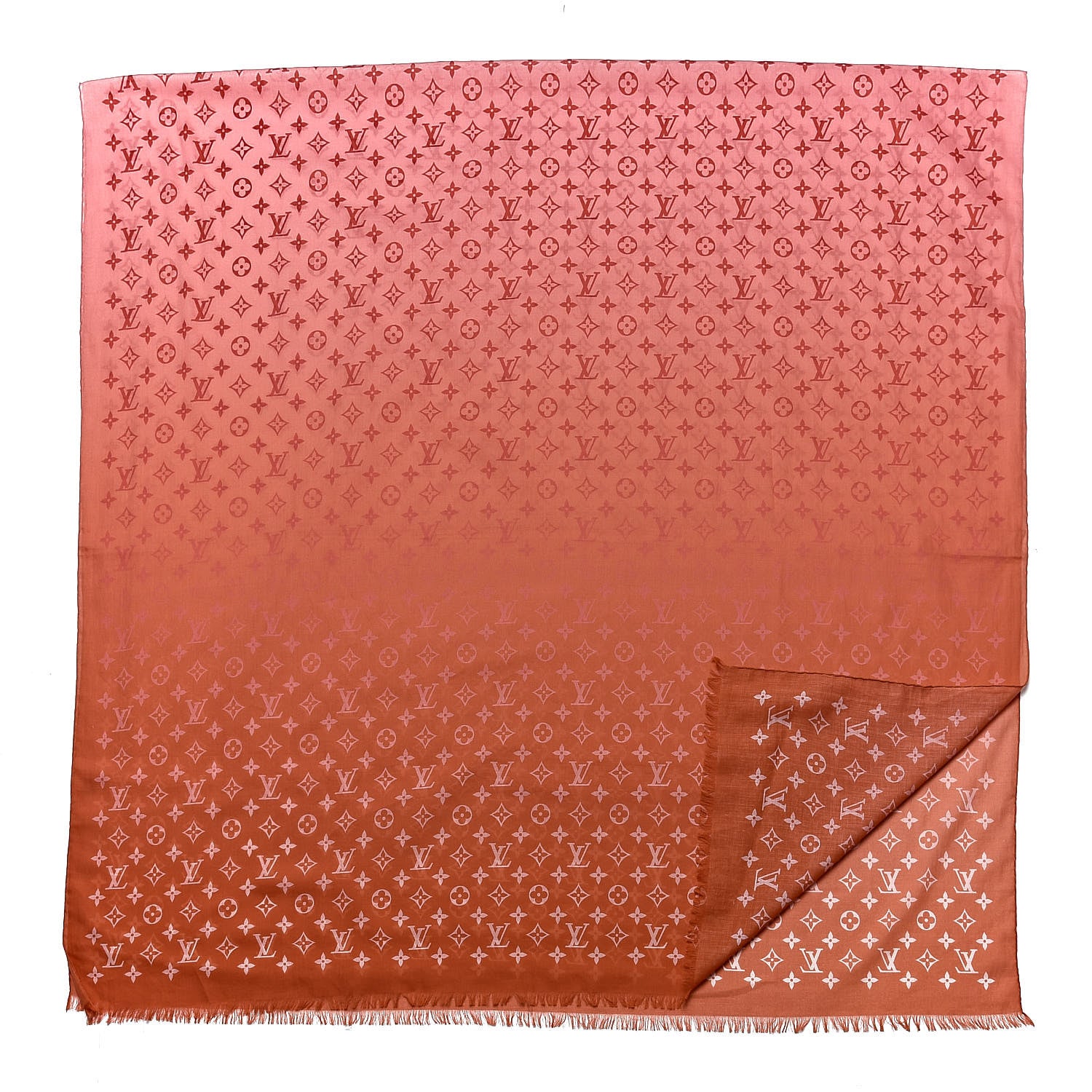 Louis Vuitton Silk Wool Monogram Sunrise Shawl Corail 3 of 3