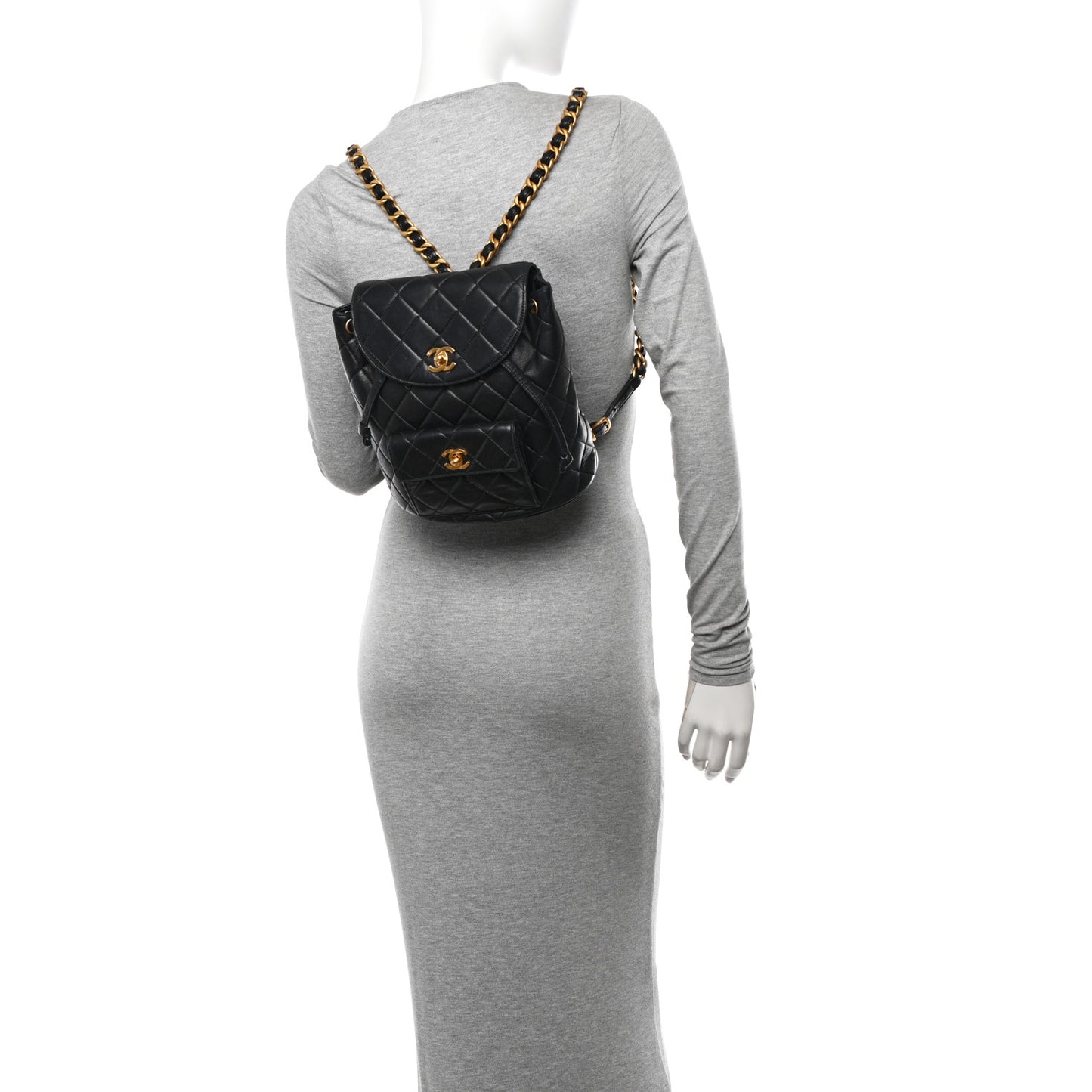 Lambskin Quilted Drawstring Backpack Black