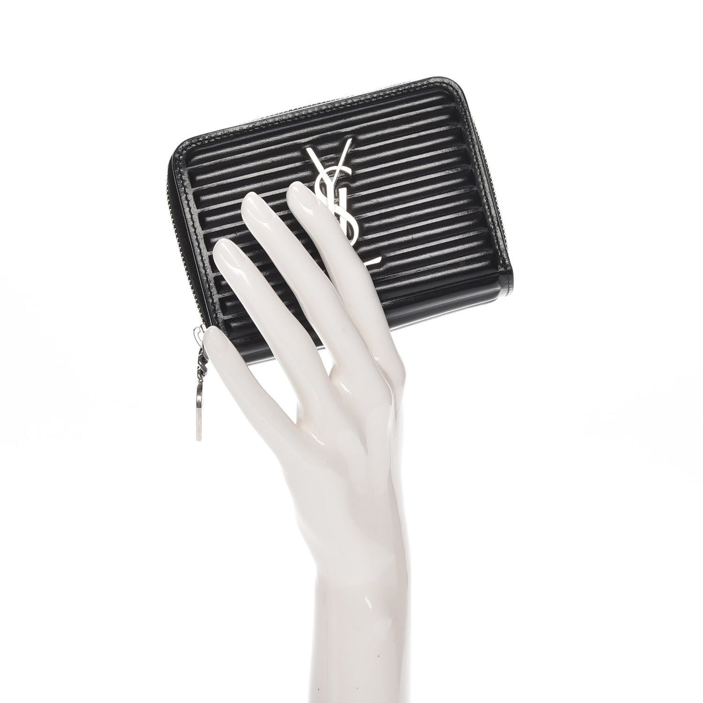 Ribbed Calfskin Opium Monogram Compact Zip Around Wallet Black