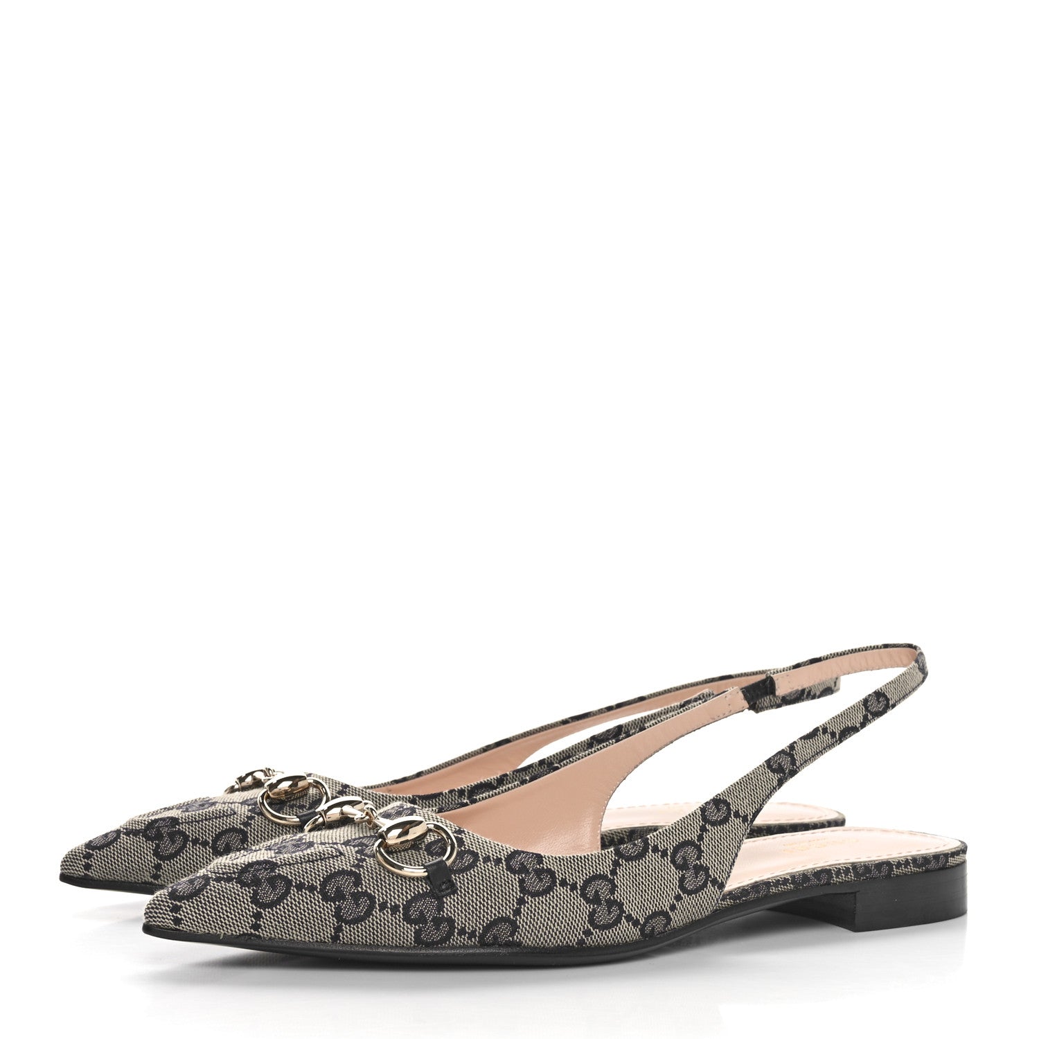 Gucci Monogram Horsebit Womens Slingback Ballet Flat 37 Beige Blue 3 of 9