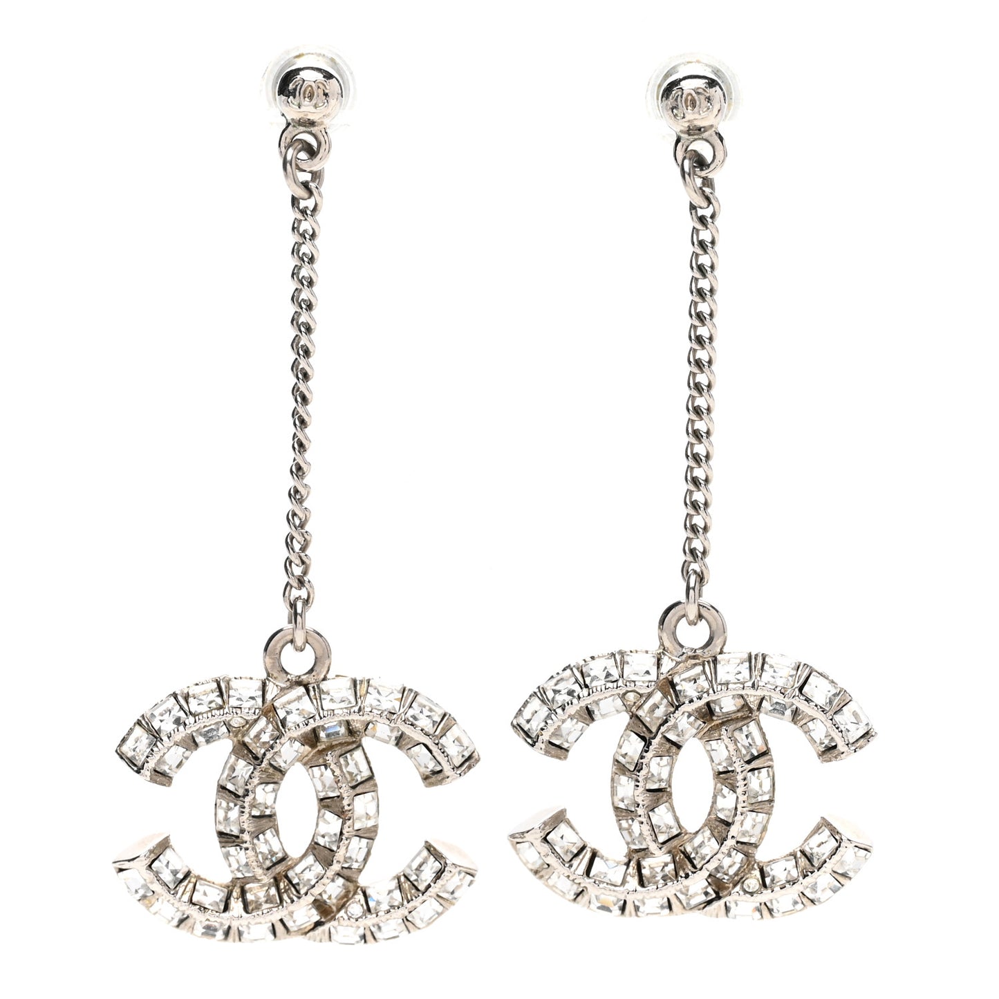 Baguette Crystal CC Drop Earrings Silver