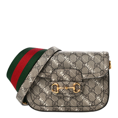 Gucci X BALENCIAGA GG Supreme Monogram Web Logo Print Mini Horsebit 1955 Shoulder Bag Beige Ebony 1 of 15