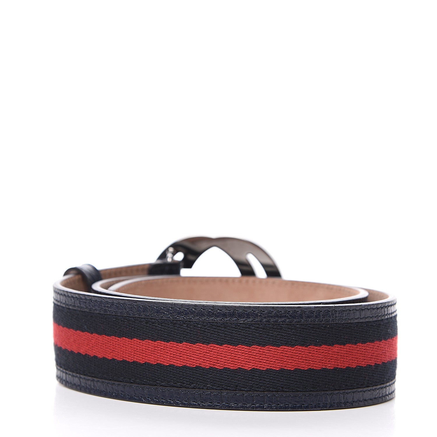 Gucci Calfskin Web Interlocking G Belt 75 30 Navy 2 of 4