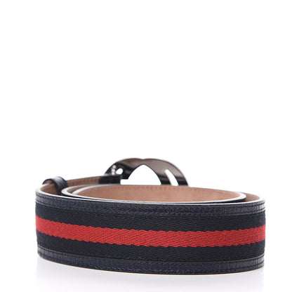 Gucci Calfskin Web Interlocking G Belt 75 30 Navy 2 of 4