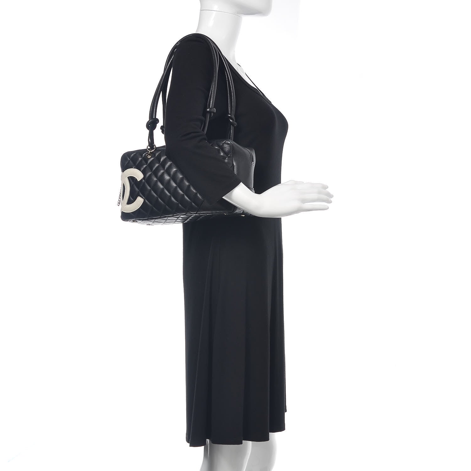 Chanel Calfskin Quilted Large Cambon Bowler Black White 2 of 22