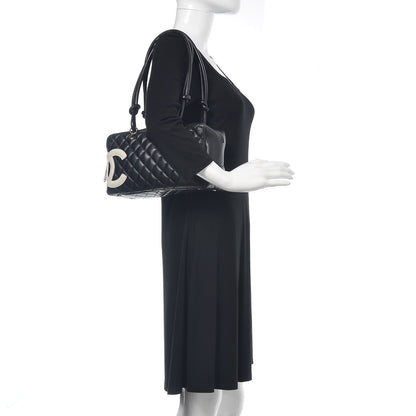 Chanel Calfskin Quilted Large Cambon Bowler Black White 2 of 22