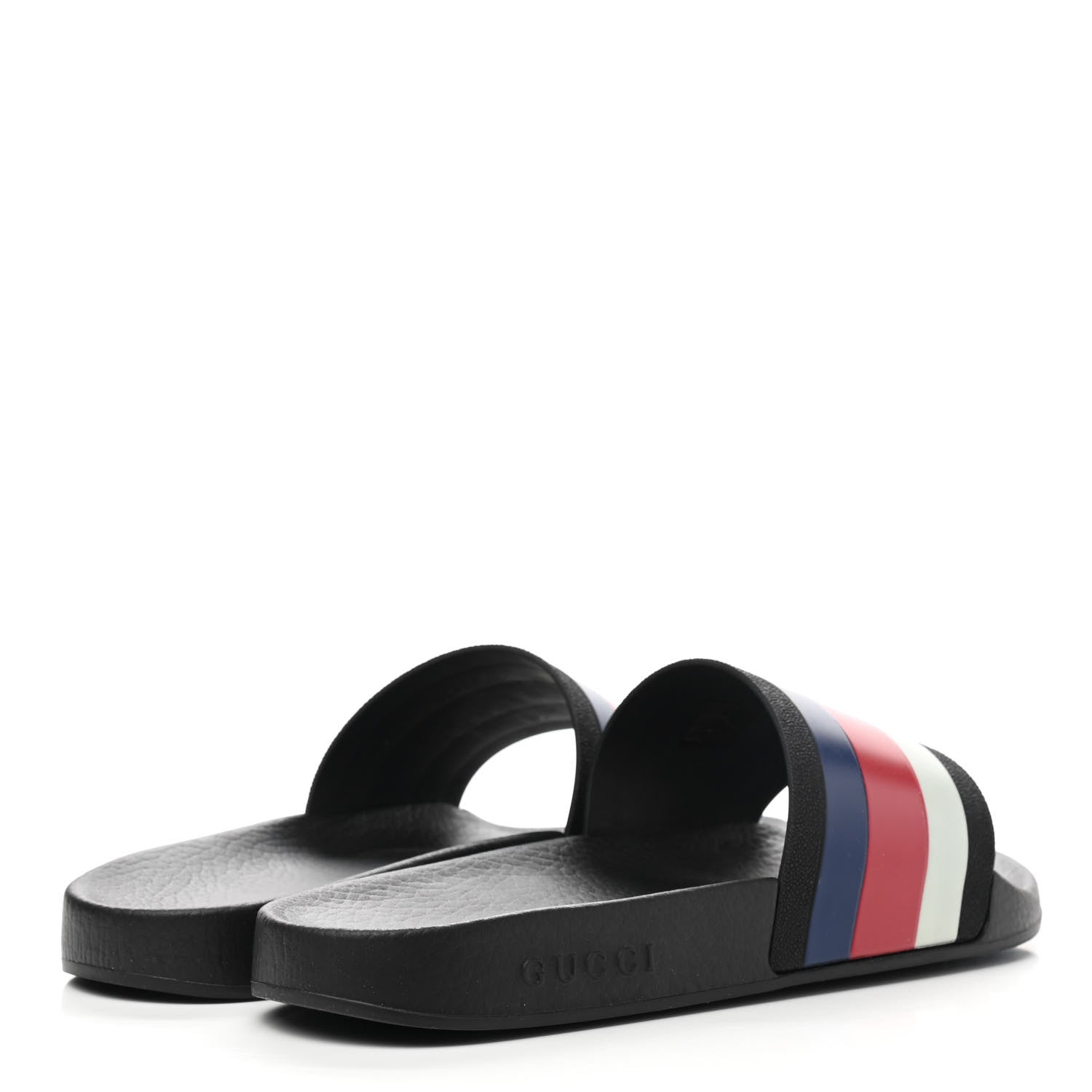 Gucci Rubber Web Mens Pool Slide Sandals 8 Black Mystic White Hibiscus Red Marine 4 of 8