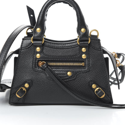 Balenciaga Grained Calfskin Neo Classic Gold Hardware Nano City Crossbody Black 8 of 11