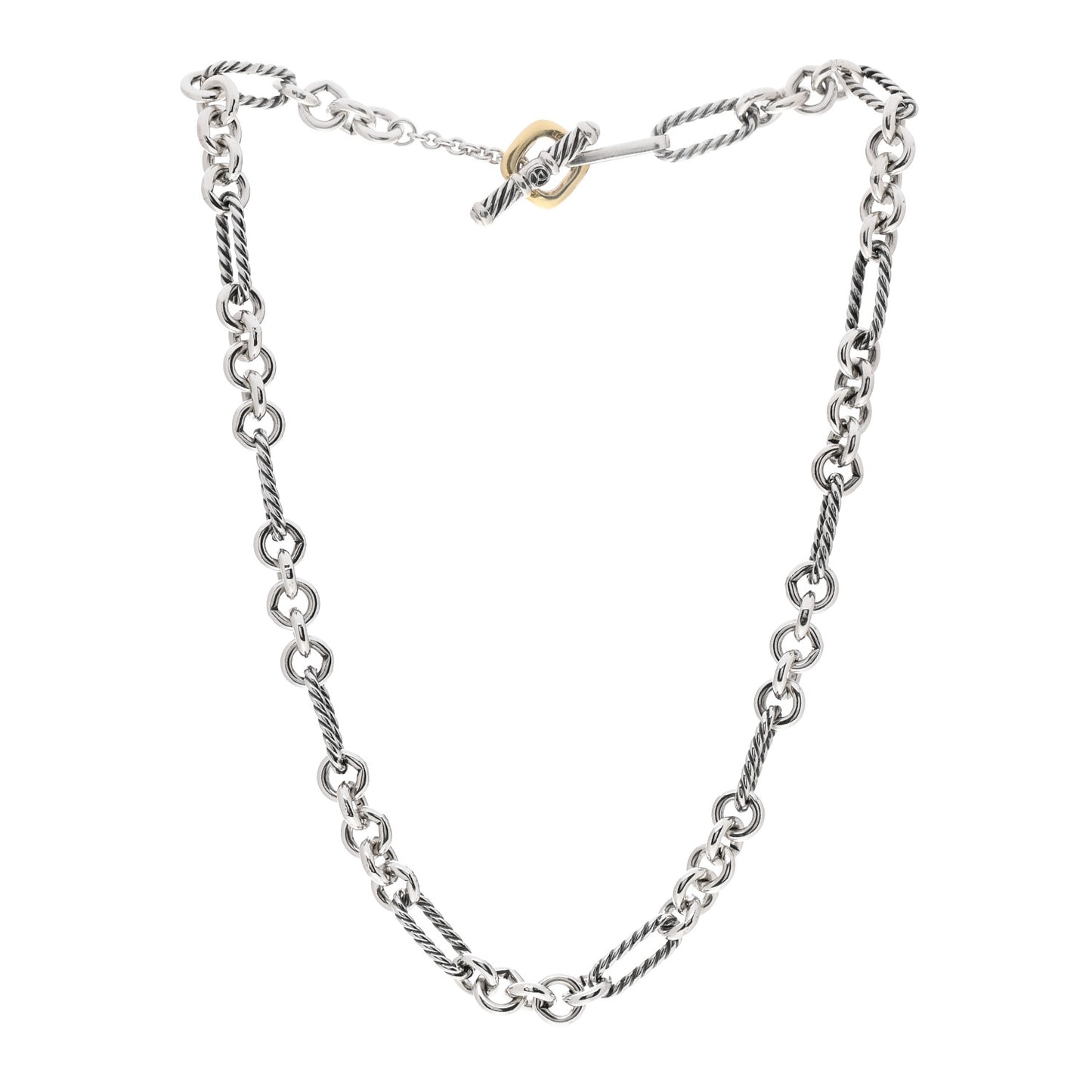 Sterling Silver 18K Yellow Gold Figaro Link Toggle Necklace