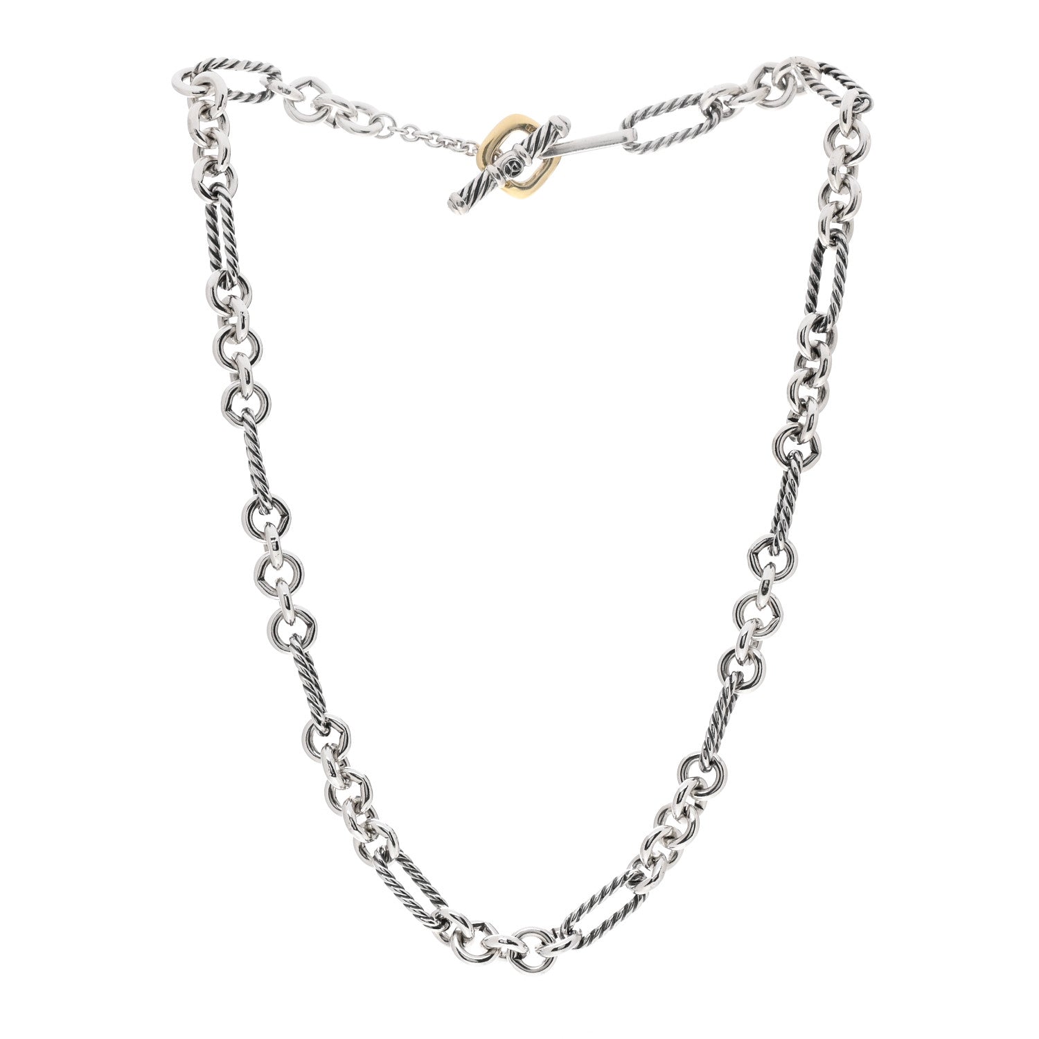 David Yurman Sterling Silver 18K Yellow Gold Figaro Link Toggle Necklace 3 of 4