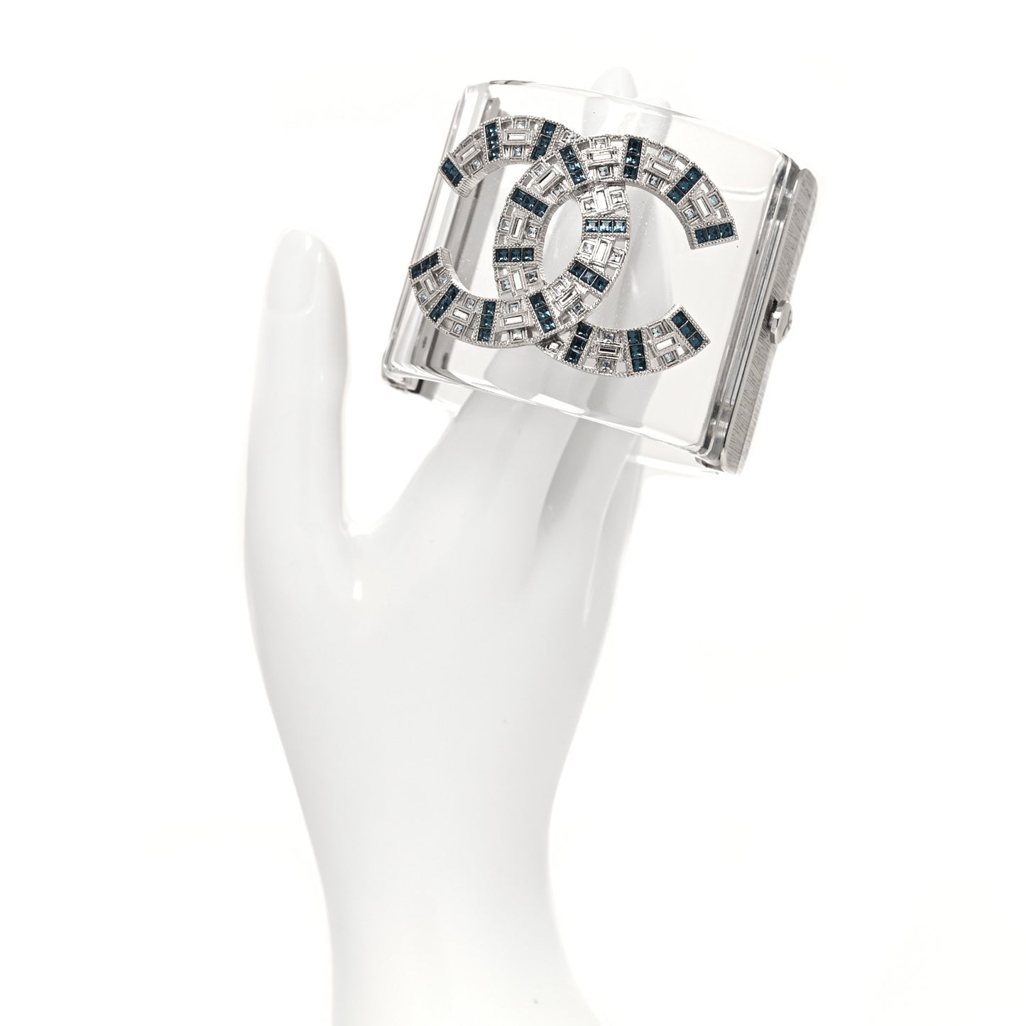 Baguette Crystal CC Cuff Transparent Silver Blue