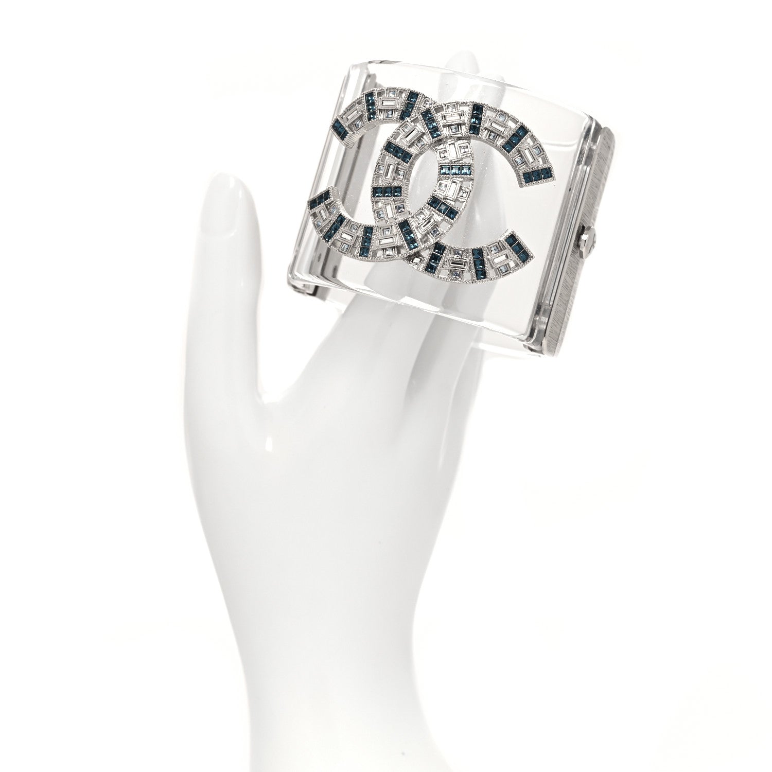 Chanel Baguette Crystal CC Cuff Transparent Silver Blue 2 of 5