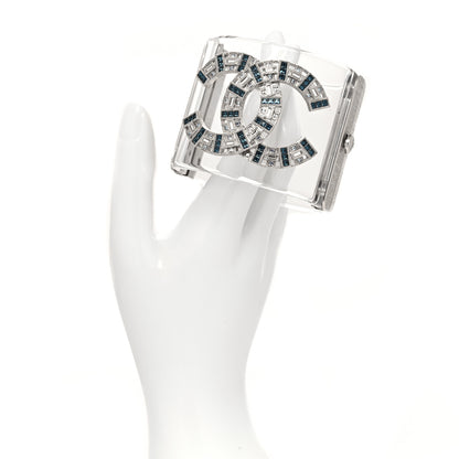 Chanel Baguette Crystal CC Cuff Transparent Silver Blue 2 of 5