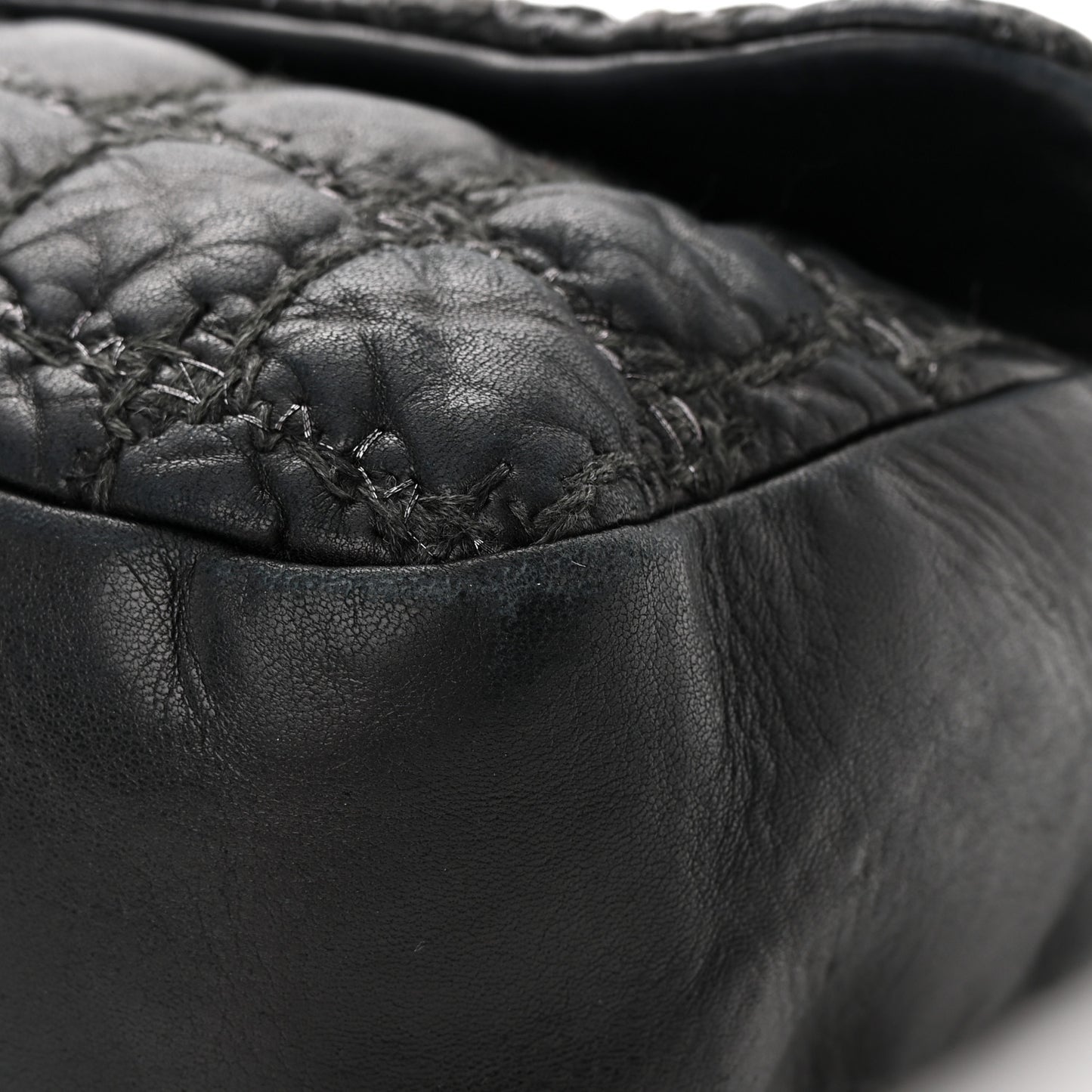Lambskin Tweed Double Stitch Maxi Flap Black