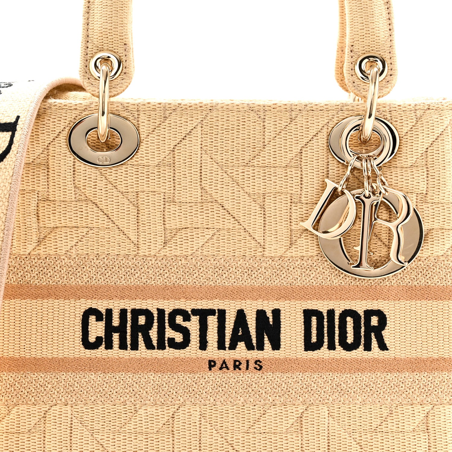 Christian Dior Raffia Woven 3D Embroidered Medium Lady D-Lite Natural Black 7 of 9