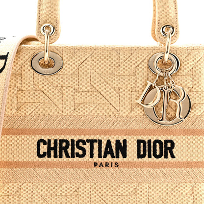 Christian Dior Raffia Woven 3D Embroidered Medium Lady D-Lite Natural Black 7 of 9