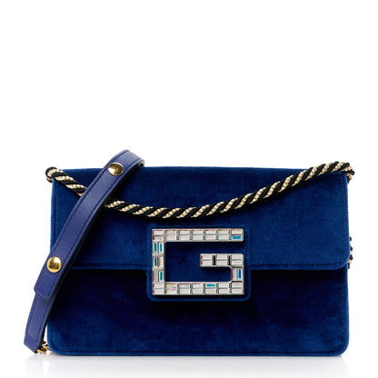 Gucci Velvet Crystal Square G Shoulder Bag Cobalt Blue 1 of 11