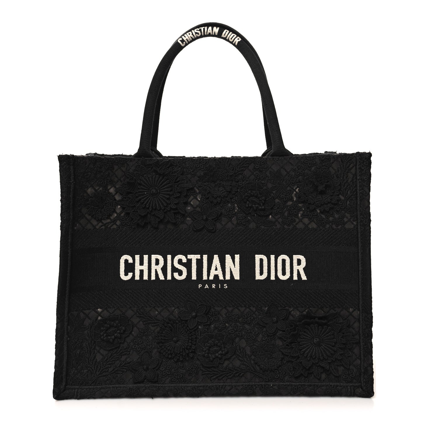 Embroidered 3D Macrame D-Lace Butterfly Medium Book Tote Black Multicolor