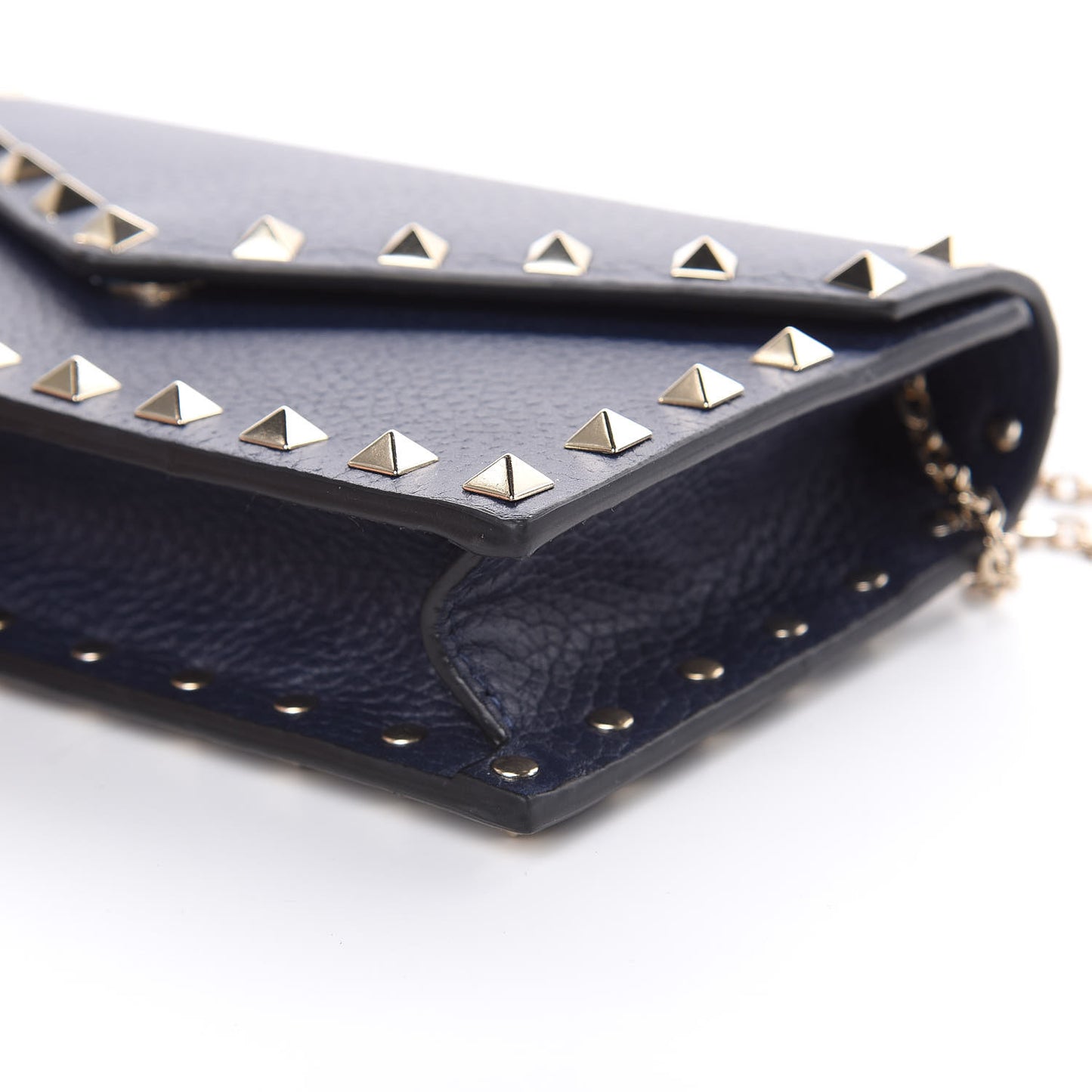 Pebbled Calfskin Rockstud Envelope Wallet on Chain Pure Blue