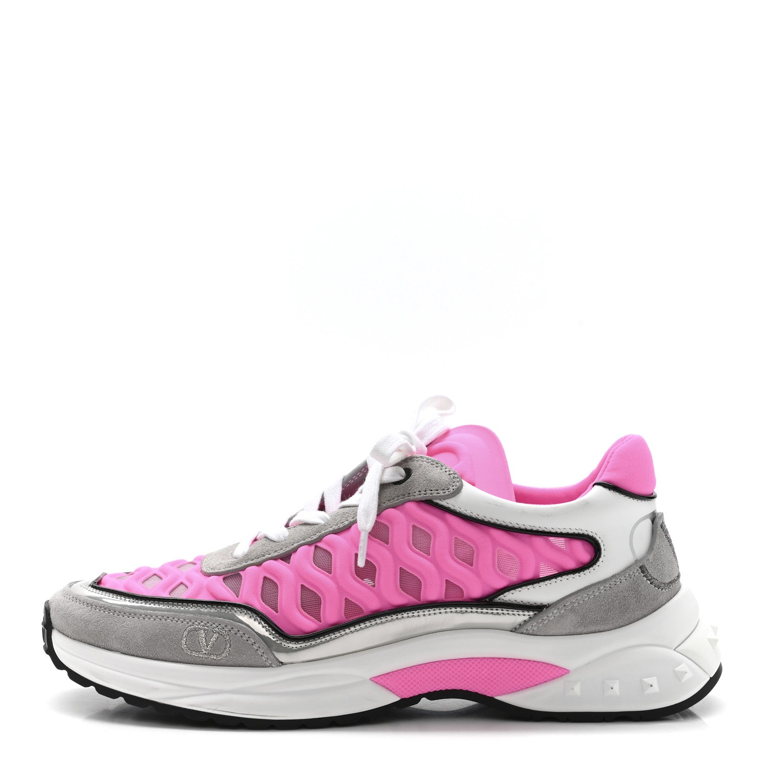 Valentino Garavani Suede Neoprene Mesh Womens Ready Go Runner Sneakers 38 Electric Pink Grey 1 of 9