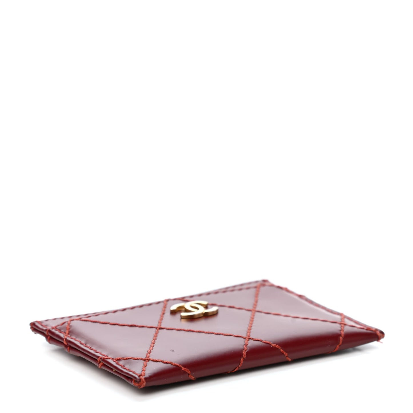 Calfskin Diamond Stitched Card Holder Red