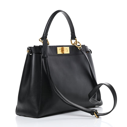 Fendi Vitello Morgan Shiny Nappa Medium Peekaboo Iconic Satchel Black Ciliegia 4 of 13