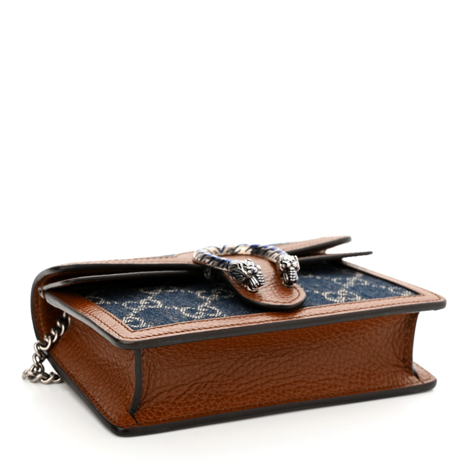 Gucci New Denim GG Monogram Dollar Calfskin Enamel Super Mini Dionysus Shoulder Bag Blue Tea Cuir Epilog Electric Blue 4 of 10