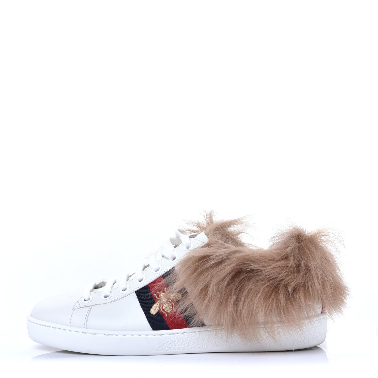 Gucci Calfskin Wool Web Bee Embroidered Womens Ace Sneakers 36.5 White 1 of 9