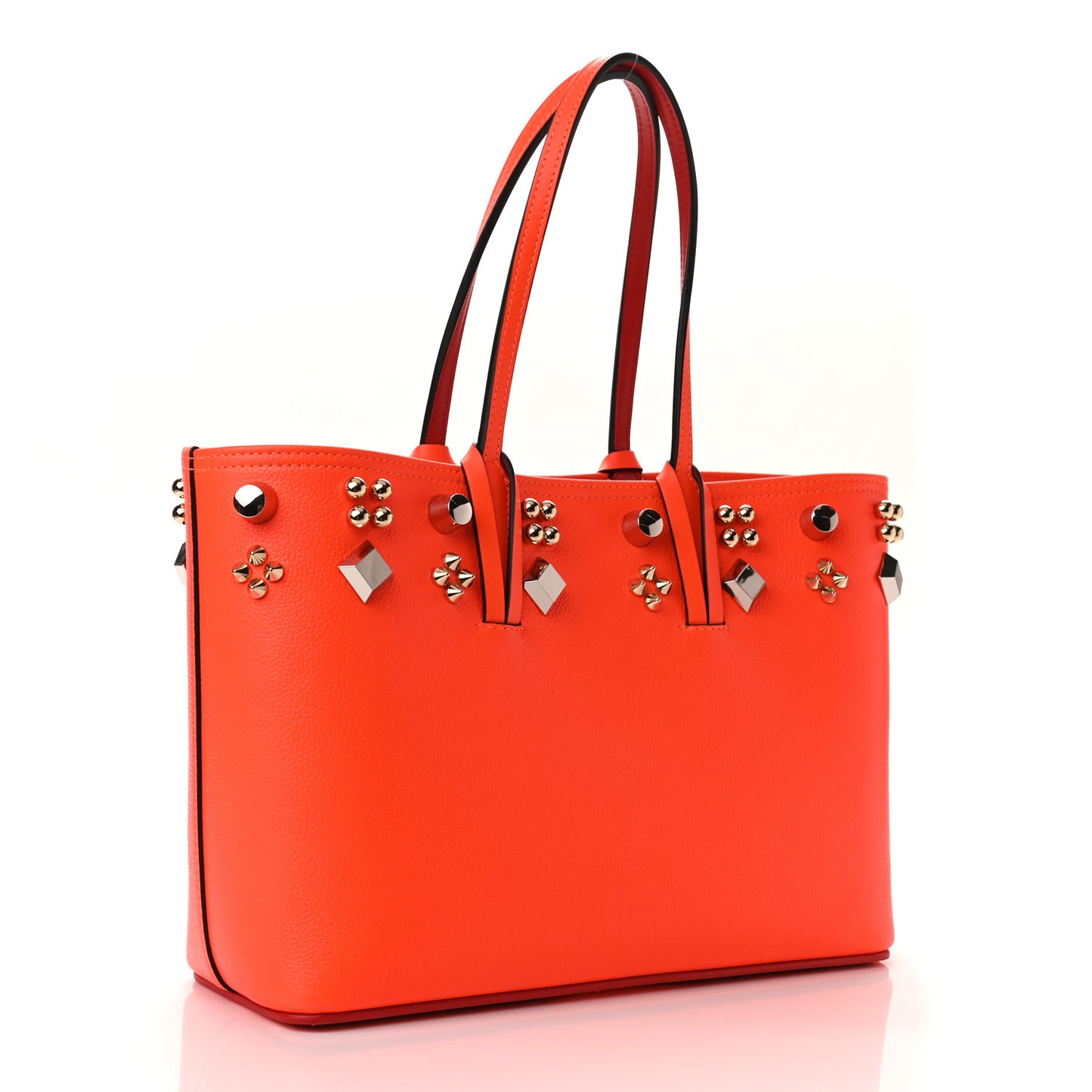 Calfskin Empire Spike Studded East West Cabata Tote Orange