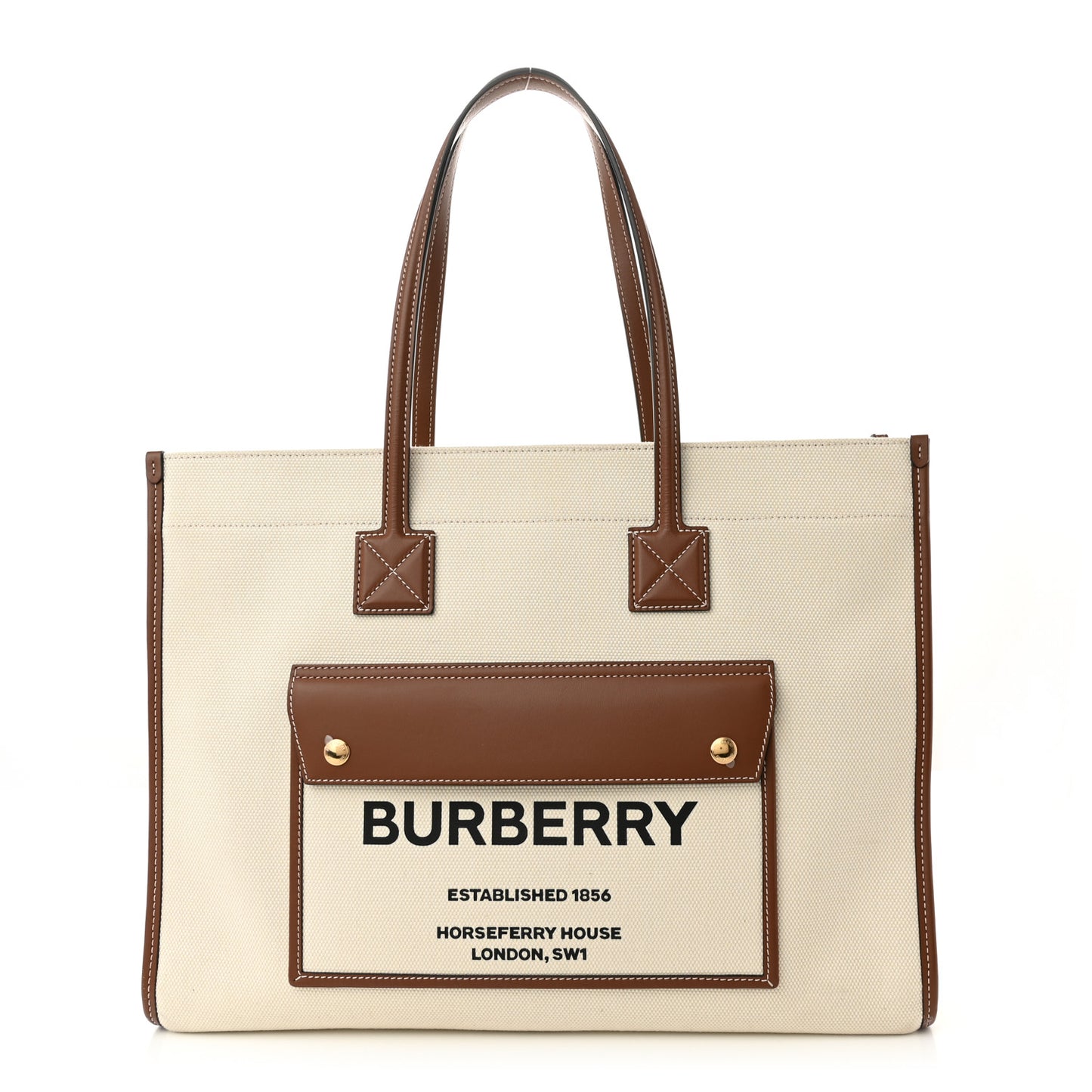 Canvas Smooth Calfskin Medium Two Tone Freya Tote Brown