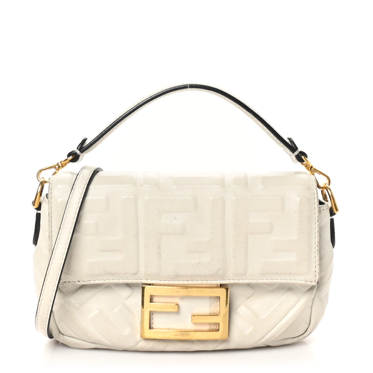 Fendi Nappa FF 1974 Embossed Mini Baguette White 1 of 12