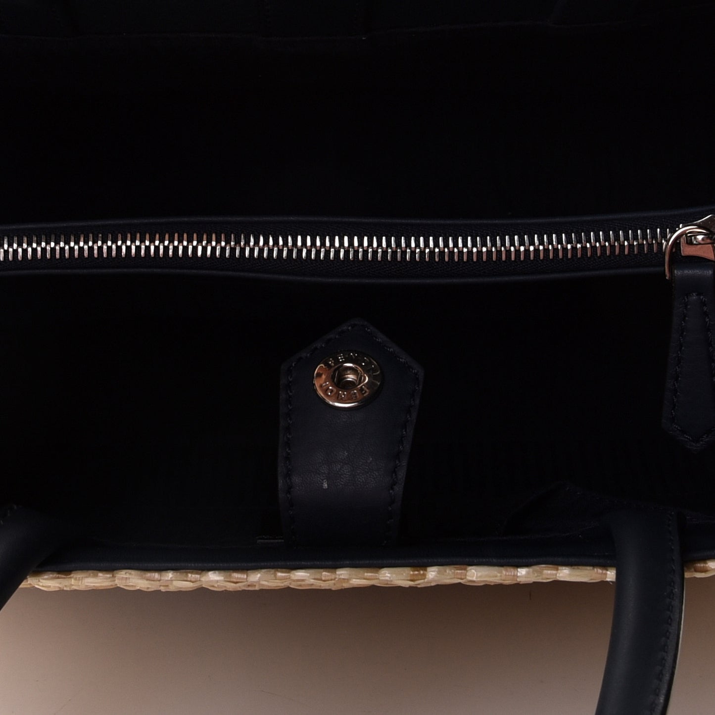 Woven Raffia Vitello Regular 2Jours Tote Natural Black