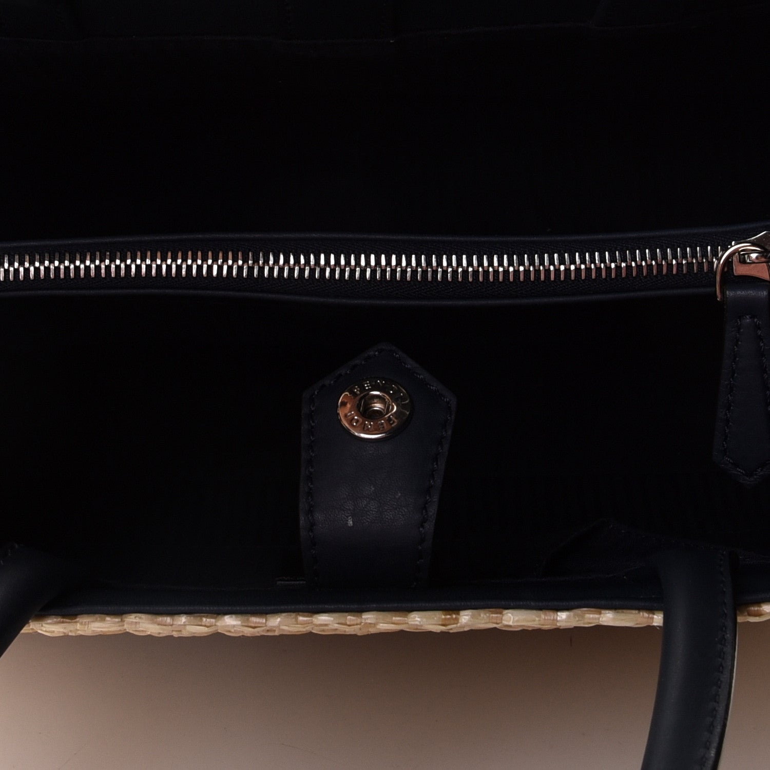 Fendi Woven Raffia Vitello Regular 2Jours Tote Natural Black 9 of 11