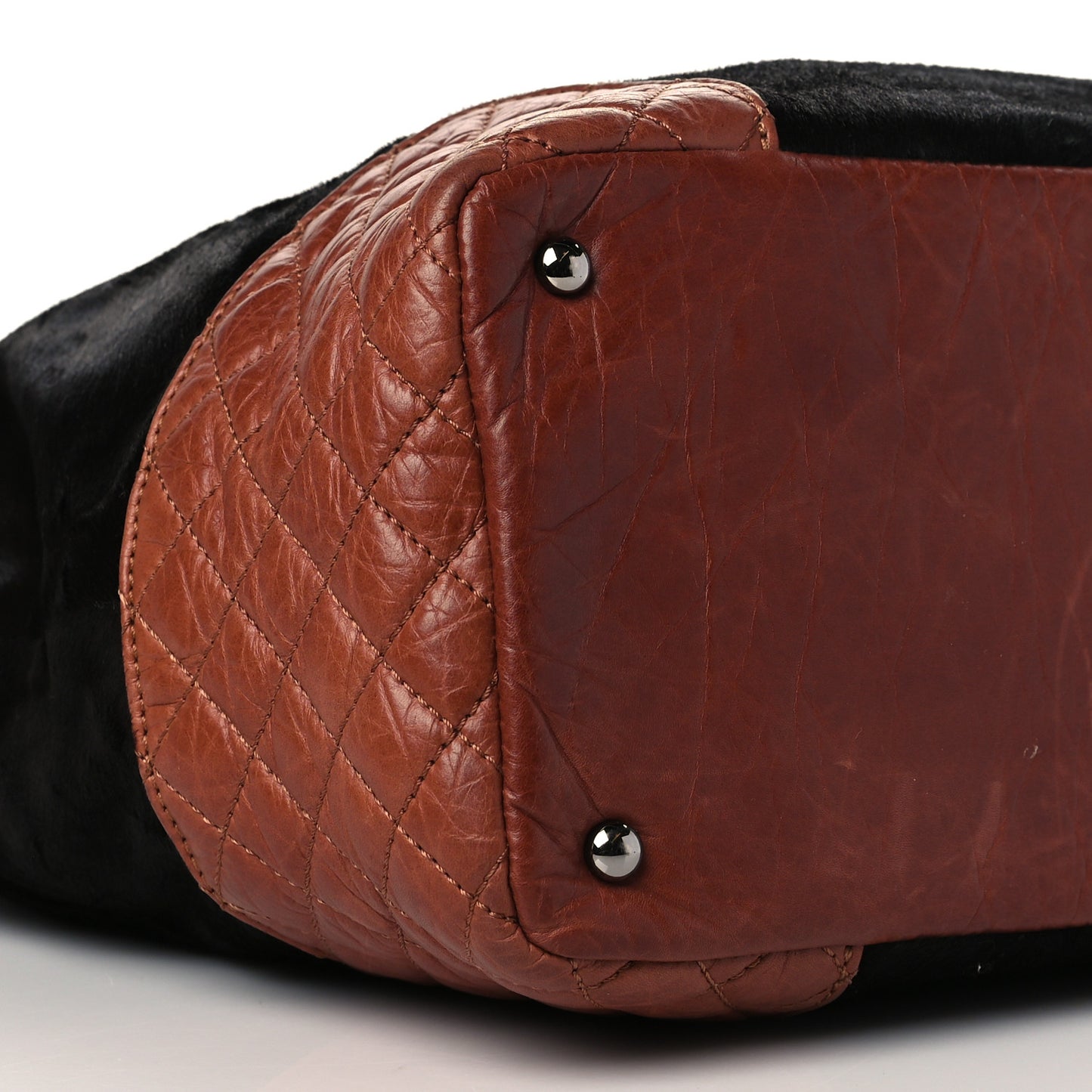 Aged Calfskin Pony Hair Quilted Miss Pony Drawstring Tote Brown