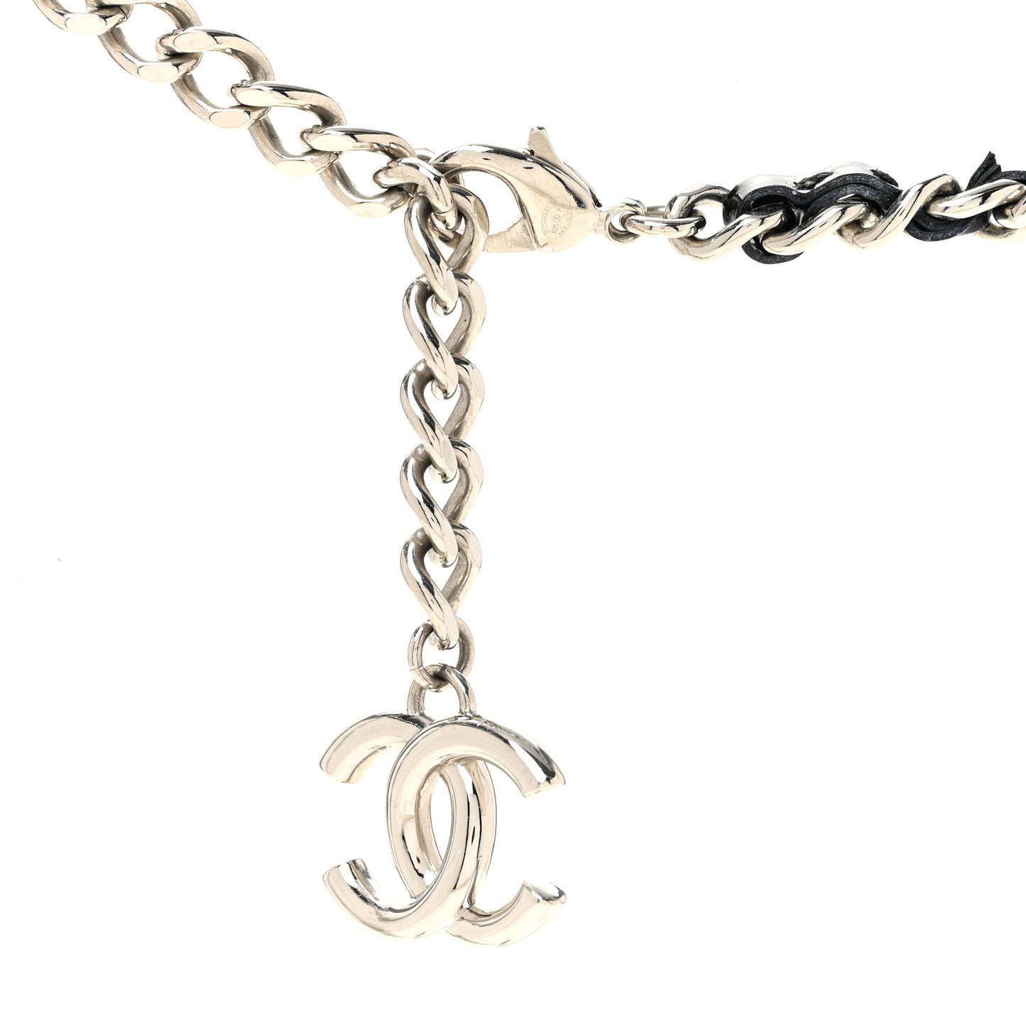 Metal Patent CC Double Chain Necklace Black Silver