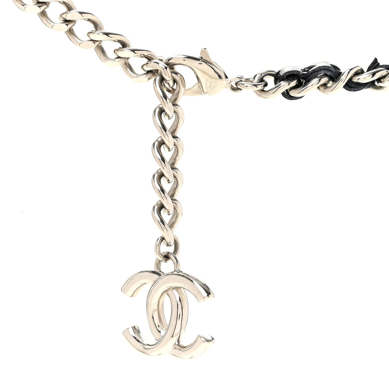 Chanel Metal Patent CC Double Chain Necklace Black Silver 5 of 6