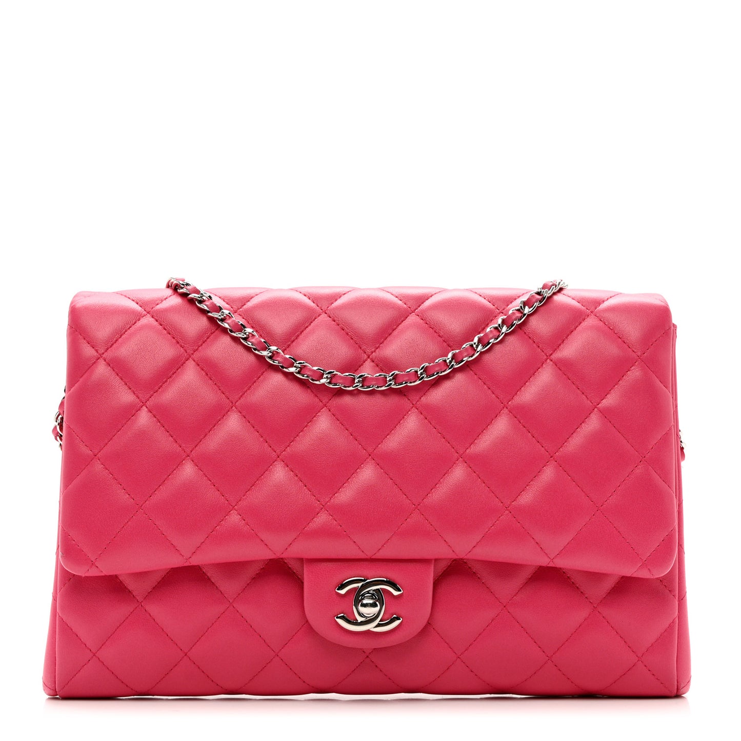 Lambskin Quilted Clutch With Chain Flap Pink