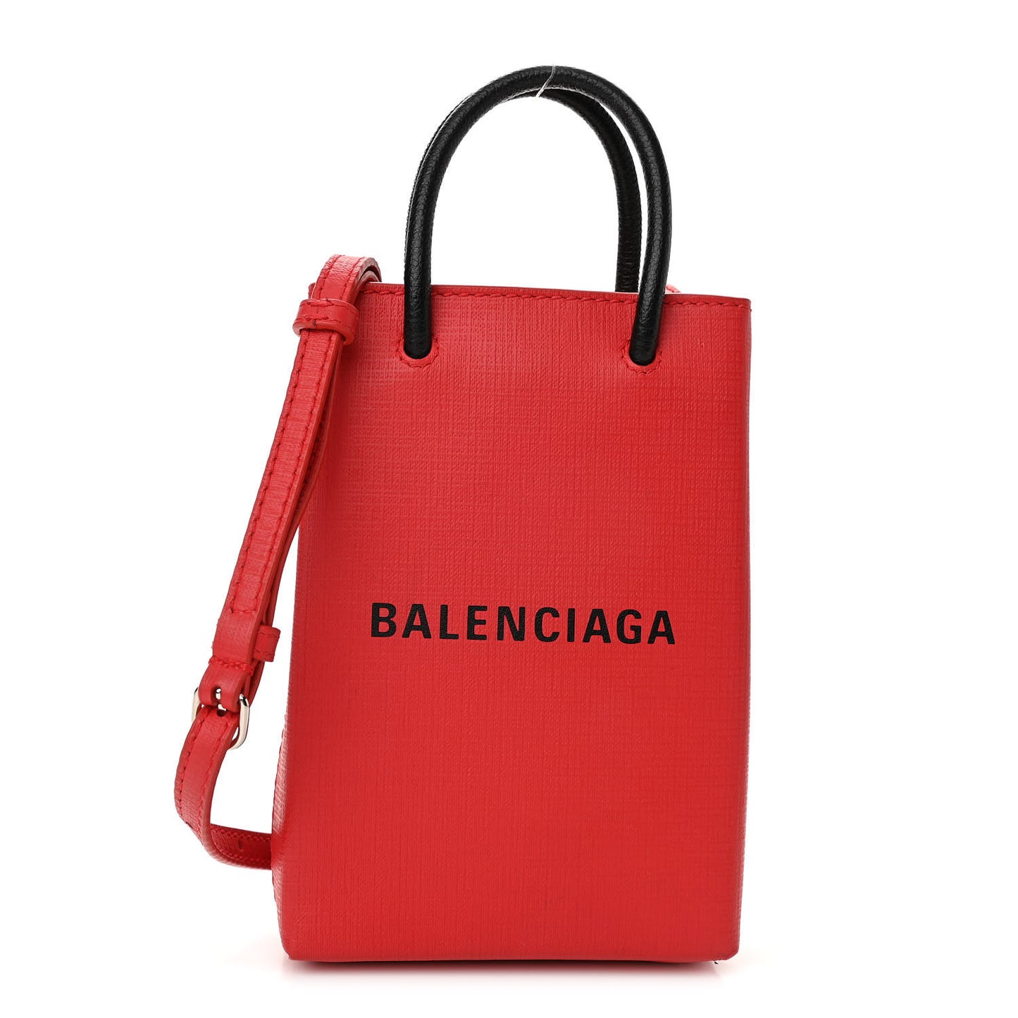 Squared Calfskin Logo Shopping Phone Holder Bag Red