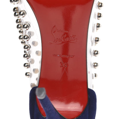 Christian Louboutin Suede Patent Studded Bille et Boule 100 Pumps 38 Navy 7 of 7
