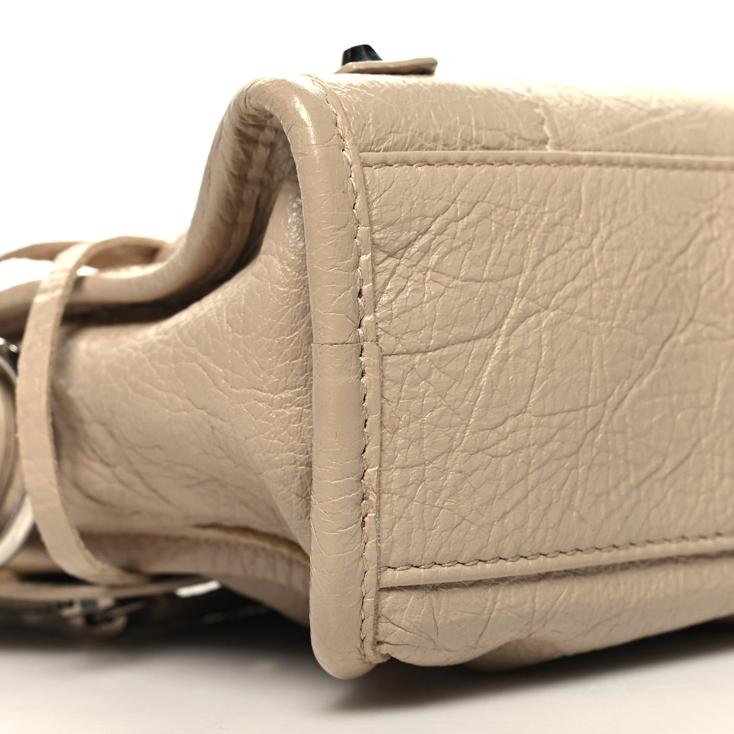 Agneau Classic Silver Hardware Mini City Logo Strap Light Beige Black