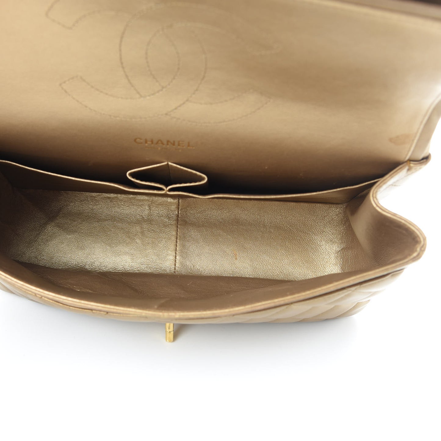 Metallic Lambskin Quilted Jumbo Double Flap Gold