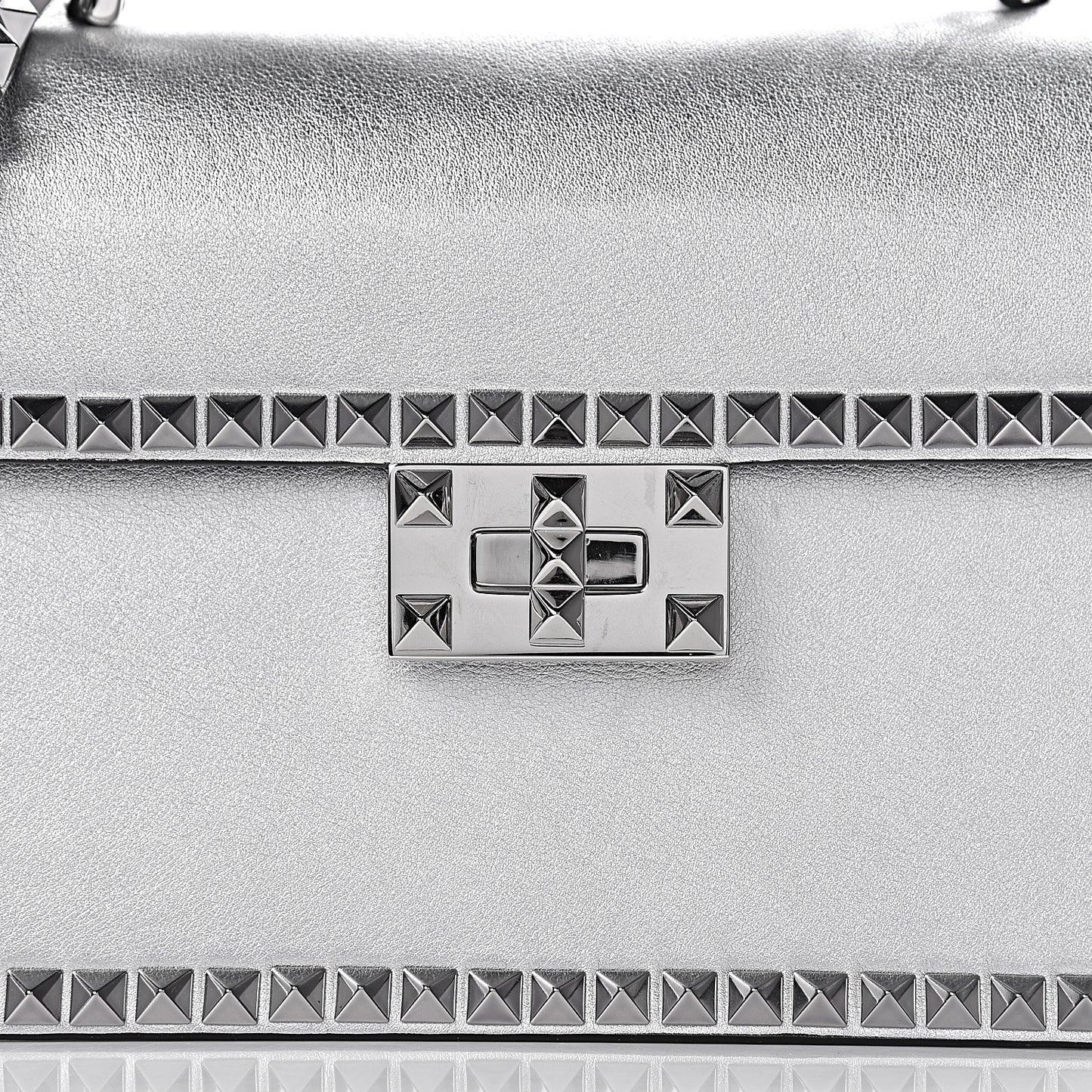 Metallic Calfskin Small Rockstud No Limit Shoulder Bag Silver